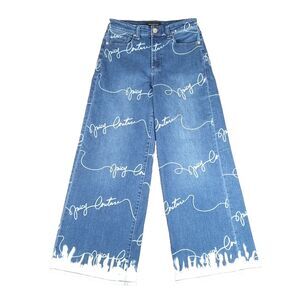 Juicy Couture Wide Leg Jeans Women Juniors Sz 25 Blue Scripted Logo Flared